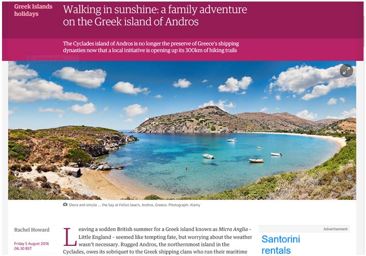 Στον Guardian η Άνδρος, τα μονοπάτια της και η προσπάθεια του Andros Routes !